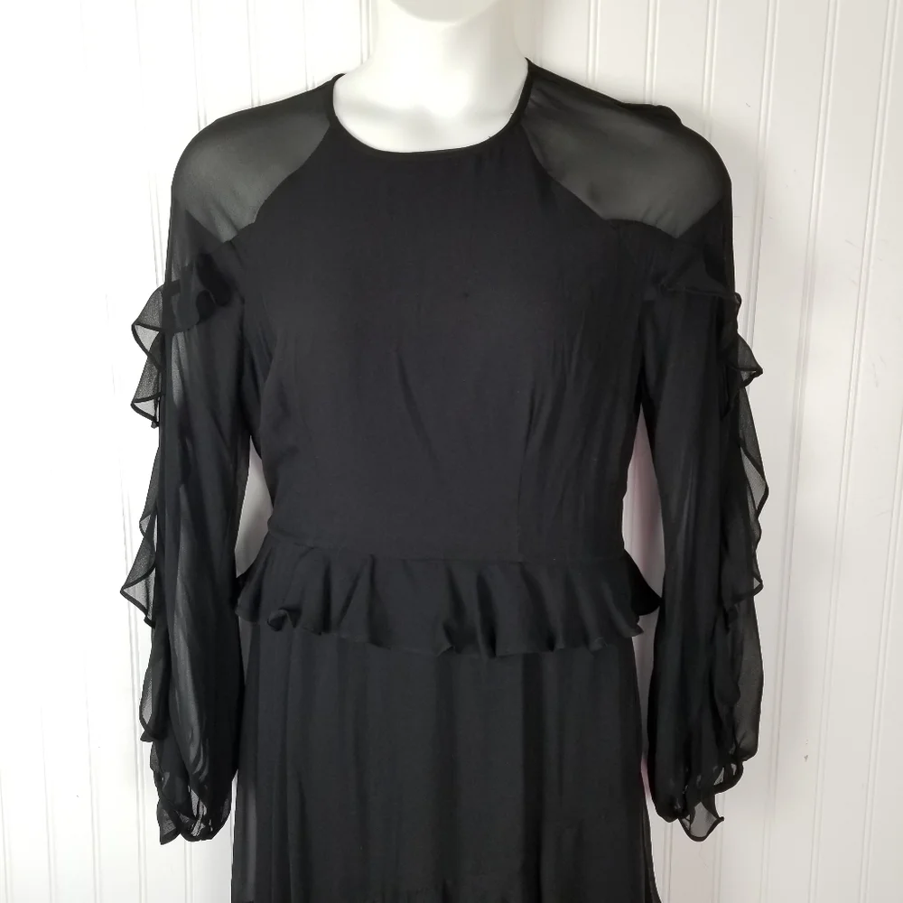 Cooper St Tiered Dress Size 10 Black Lined Asymmetric Long Sleeve Sleeve Ruffles - Picture 10 of 12